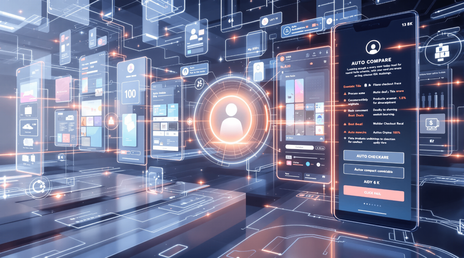 AI in Retail and E‑Commerce: Trends You Can't Ignore - Futuristic AI interface with holographic displays and data analytics