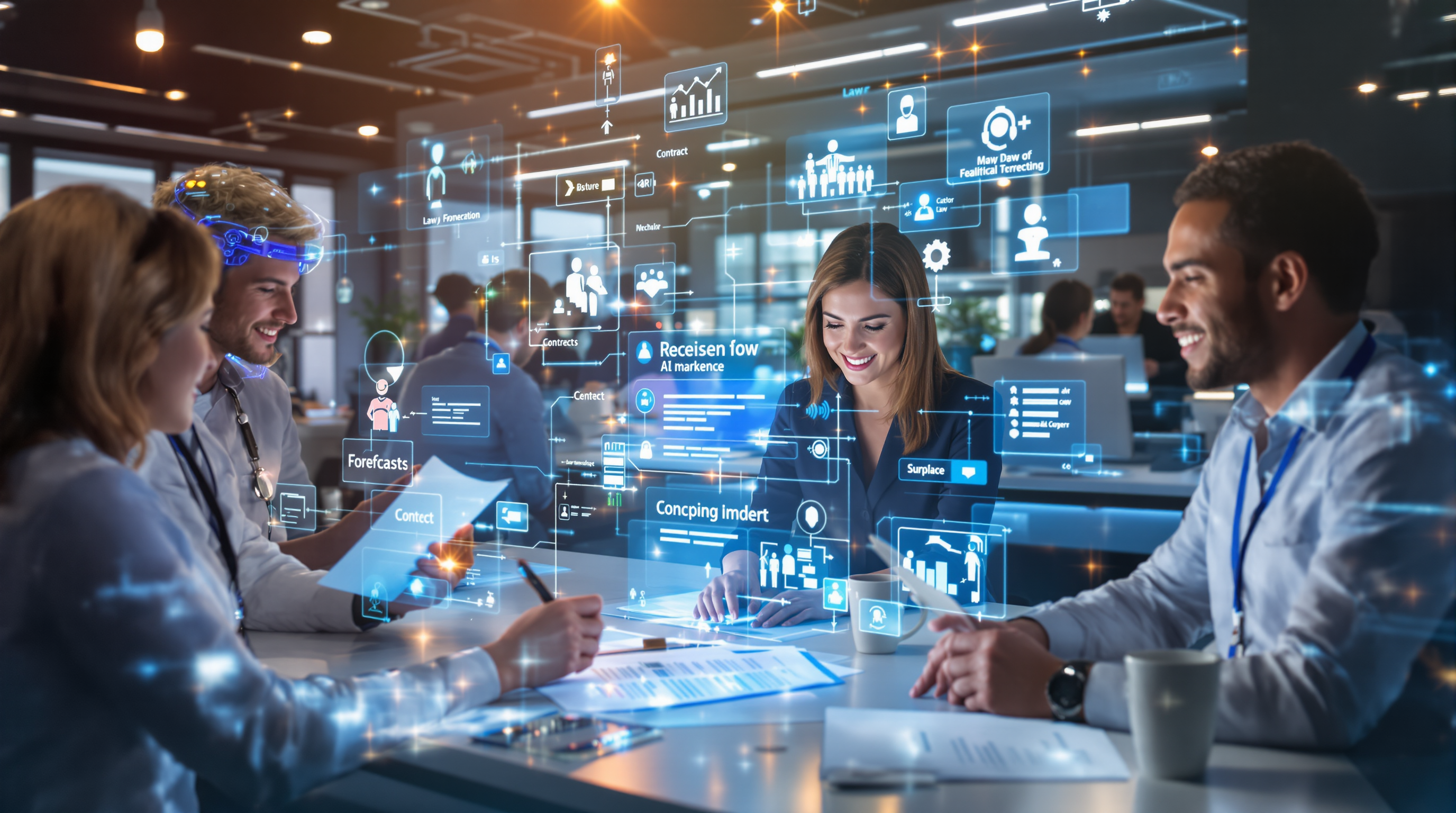 AI Assistants Market Overview: How Today's Tools Are Distributed and Where Opportunities Lie - Modern home office setup with AI assistant screens showing healthcare, finance, and family management tools