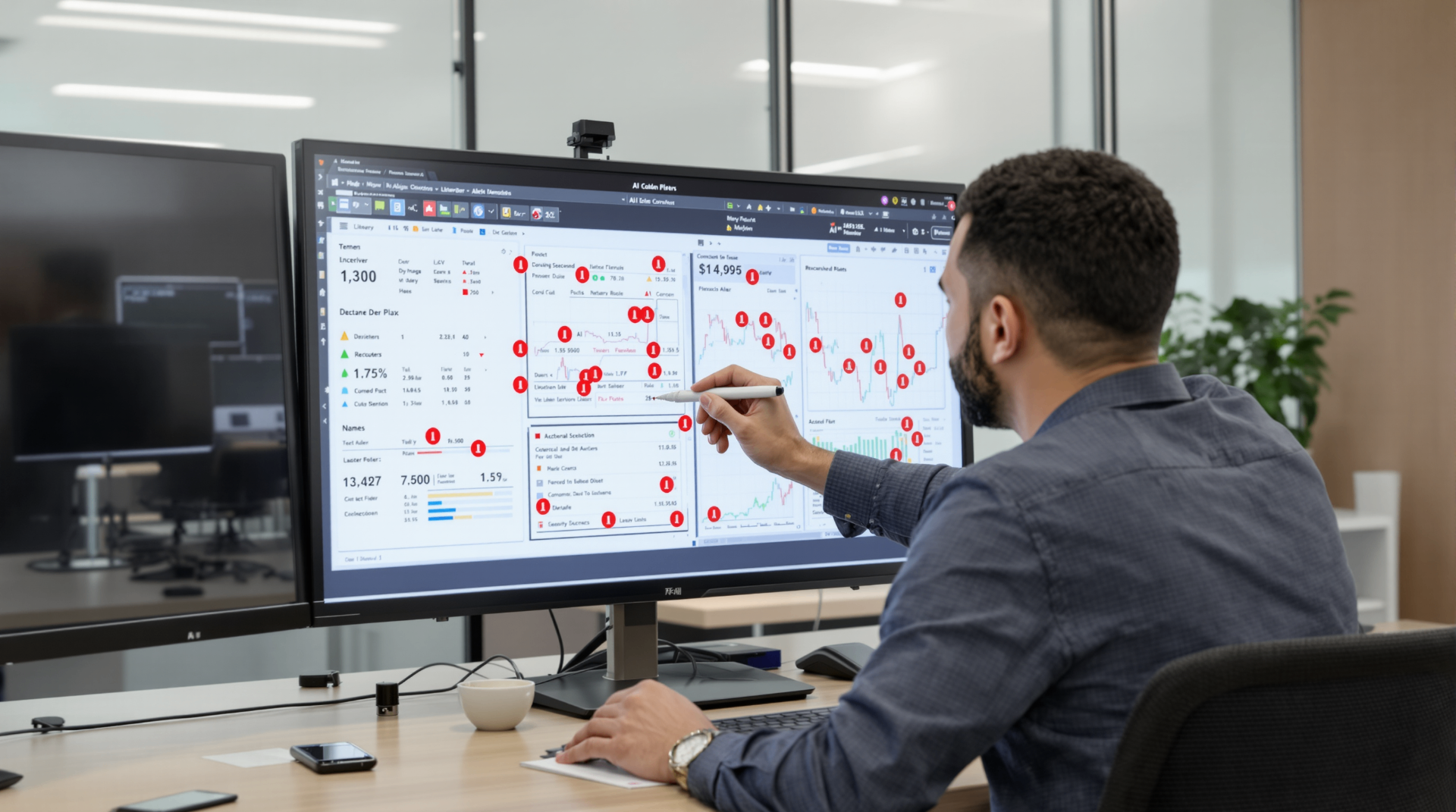 Human‑in‑the‑Loop in Practice: How to Keep Control Over AI Decisions - Business professional analyzing AI data visualizations on tablet device