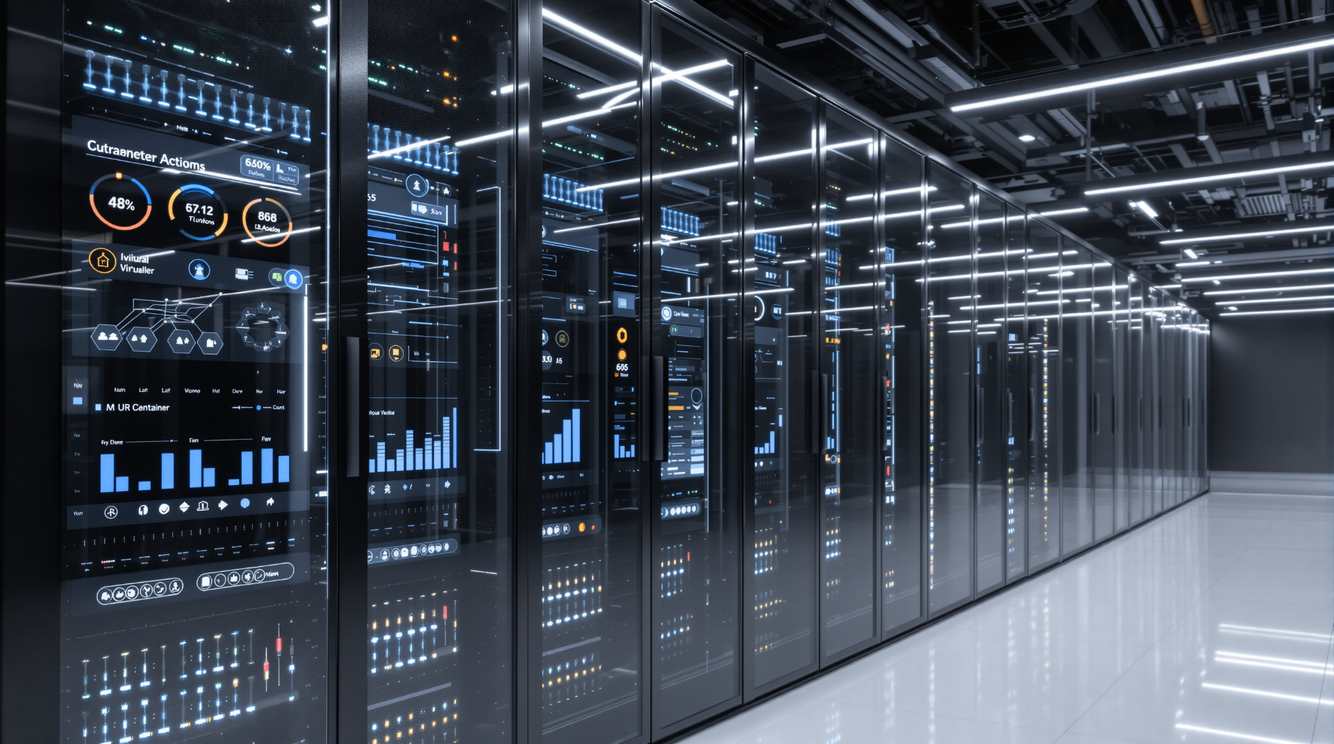 The Strategic Repatriation: How a FinTech Leader Cut Infrastructure Spend by Over 50% by Moving Beyond the Public Cloud - Modern data center with comprehensive monitoring and analytics dashboards showing infrastructure performance