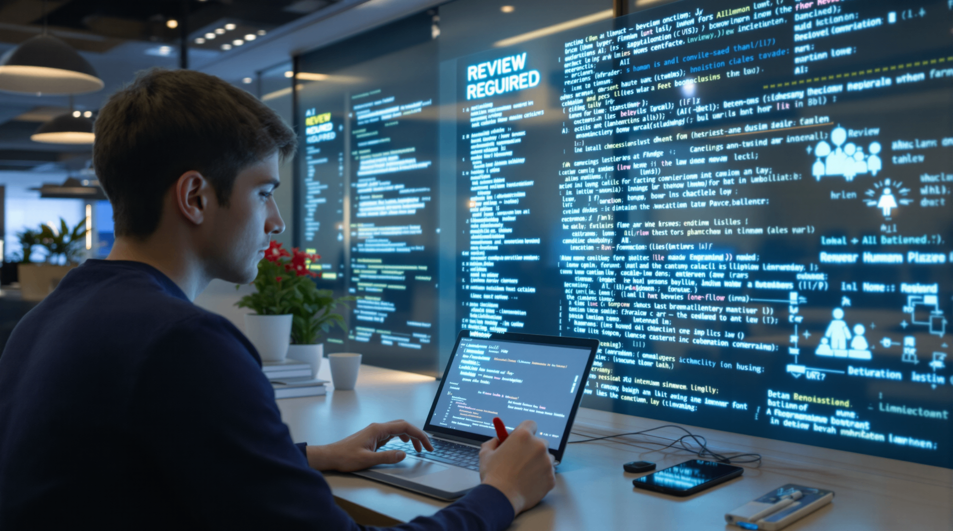 Will Programmers Soon Disappear? Agentic AI, Coding Assistants and the Future of Software Development - Programmer working with AI code review and assistance tools in modern development environment